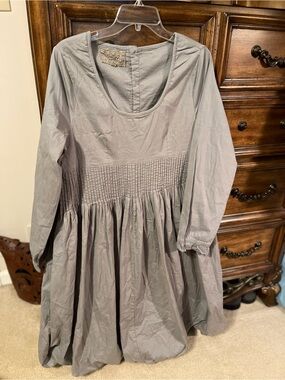 Gray Midi Dress with Smocked Waist